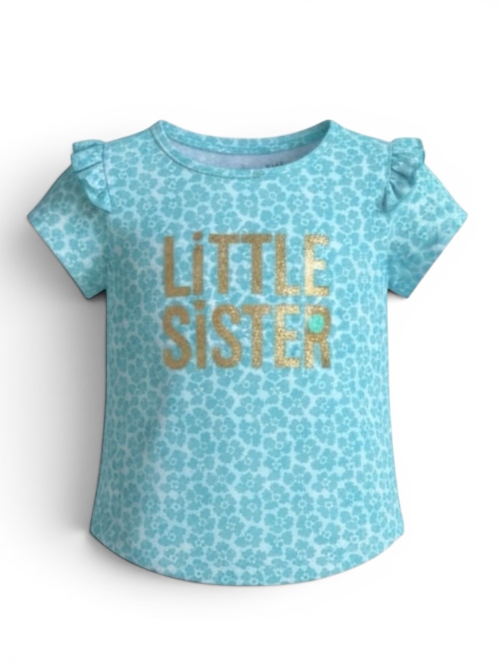 CHILD OF MINE Aqua Floral "Little Sister" Gold Glitter Tee 2T